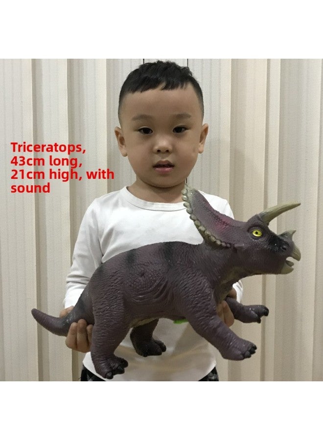 Children's Toys Simulation Dinosaur Toys Soft Rubber Doll Animal Model Set Gift Daifa General-Color:Large Simulation Triceratops (light Calls)-Specifications:Scream Of Light - Image 1