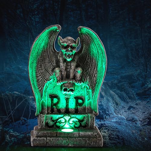 HUYIENO Solar Halloween Decoration Graveyard Monster Design Tombstone Solar Garden Lights Resin Material for Halloween Party Decorations Outdoor Lawn Walkway Decor - Image 1