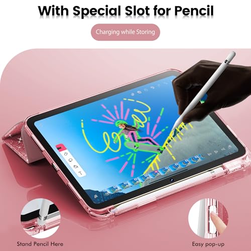 INFILAND for iPad Air 11 inch Case M2 2024/M3 2025, iPad Air 7th/6th5th/4th Generation Case 2022/2020 10.9 inch, Glitter Cover with Clear Back, Pencil Holder for Kids Girls, Rose Gold - Image 5