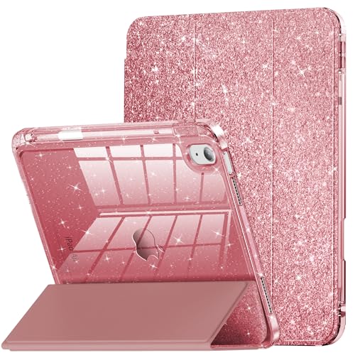 INFILAND for iPad Air 11 inch Case M2 2024/M3 2025, iPad Air 7th/6th5th/4th Generation Case 2022/2020 10.9 inch, Glitter Cover with Clear Back, Pencil Holder for Kids Girls, Rose Gold - Image 1