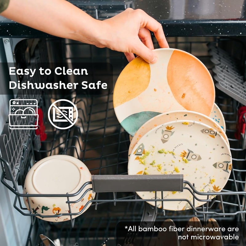 Nook Theory 4 Pack Reusable Bamboo Plates  NonToxic Toddler and Kids Plate Dishwasher Safe Not Microwavable Dinnerware Terrayellow 8 - Image 5