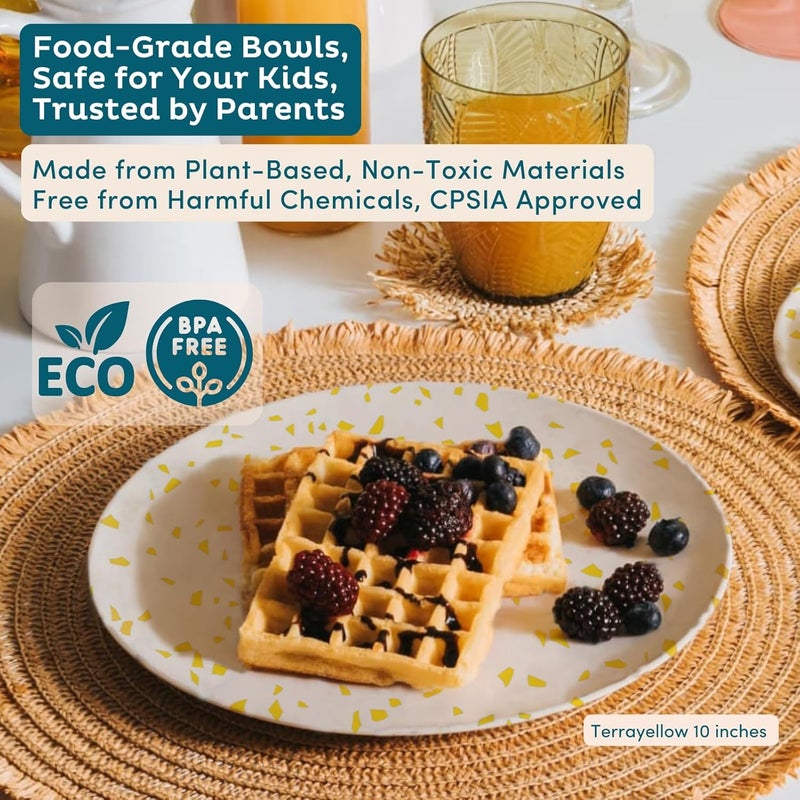 Nook Theory 4 Pack Reusable Bamboo Plates  NonToxic Toddler and Kids Plate Dishwasher Safe Not Microwavable Dinnerware Terrayellow 8 - Image 4
