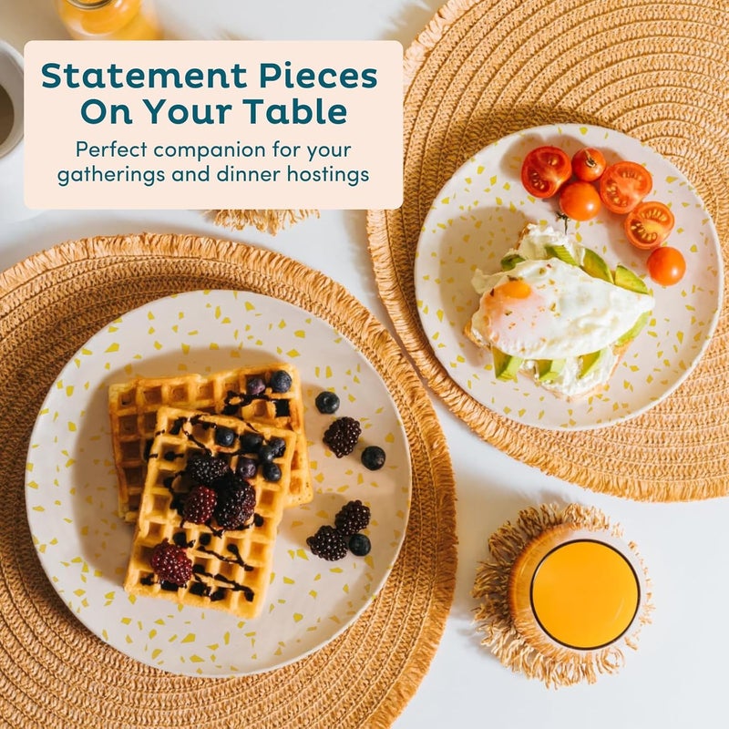 Nook Theory 4 Pack Reusable Bamboo Plates  NonToxic Toddler and Kids Plate Dishwasher Safe Not Microwavable Dinnerware Terrayellow 8 - Image 3