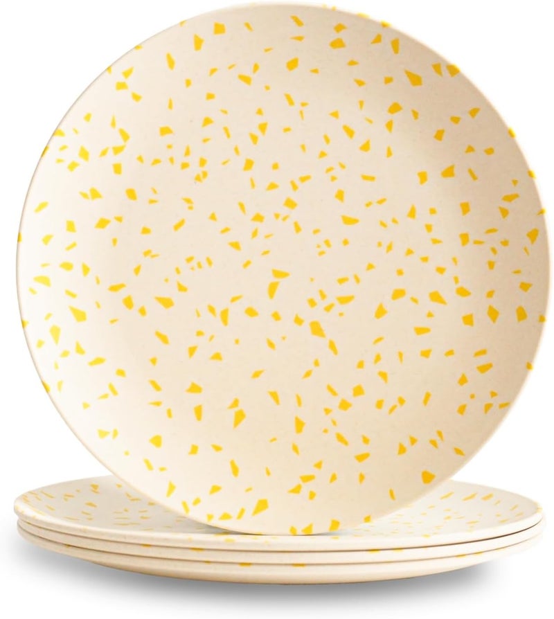 Nook Theory 4 Pack Reusable Bamboo Plates  NonToxic Toddler and Kids Plate Dishwasher Safe Not Microwavable Dinnerware Terrayellow 8 - Image 1