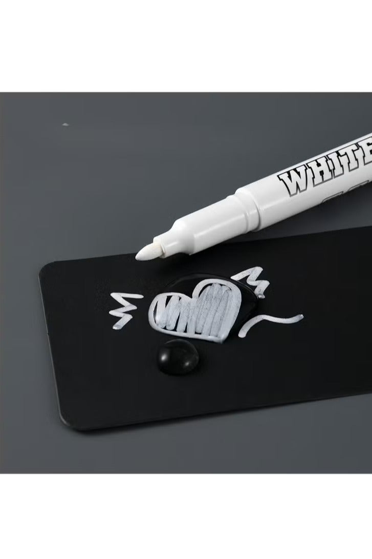 وايت 5 الأقلام ذات العلامات البيضاء ، أقلام الطلاء البيضاء ذات الرصيف الدقيقة ، أقلام الطلاء المليئة بالتجفيف السريع للماء - Image 3