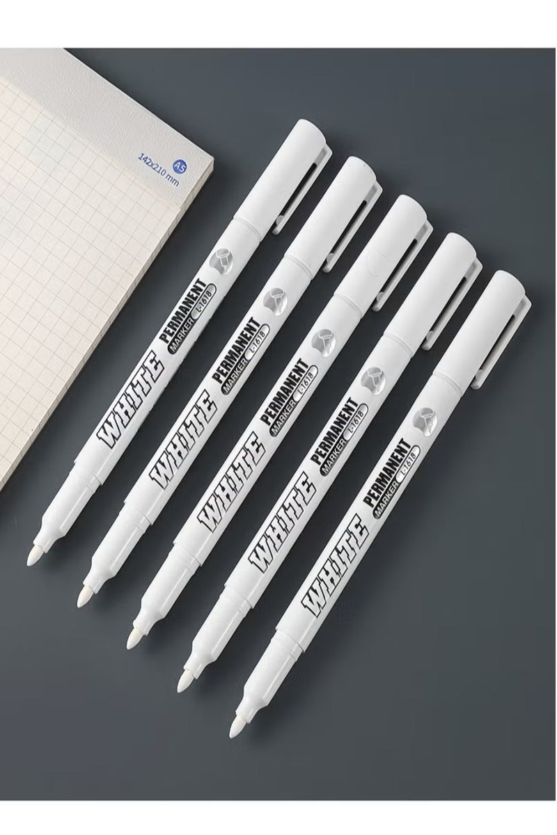 وايت 5 الأقلام ذات العلامات البيضاء ، أقلام الطلاء البيضاء ذات الرصيف الدقيقة ، أقلام الطلاء المليئة بالتجفيف السريع للماء - Image 2