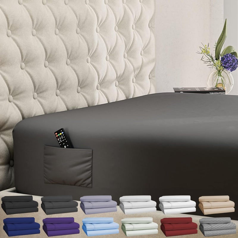 DREAMCARE ورقة Dreamcarefited - تناسب مرتبة تصل إلى 15 بوصة - أوراق King Deep Pocket - فاخر الفندق - تقلص وتلاشي مقاوم - ورقة واحدة فقط (رمادية) - Image 1