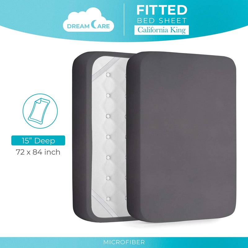 DREAMCARE ورقة Dreamcarefited - تناسب مرتبة تصل إلى 15 بوصة - أوراق King Deep Pocket - فاخر الفندق - تقلص وتلاشي مقاوم - ورقة واحدة فقط (رمادية) - Image 4