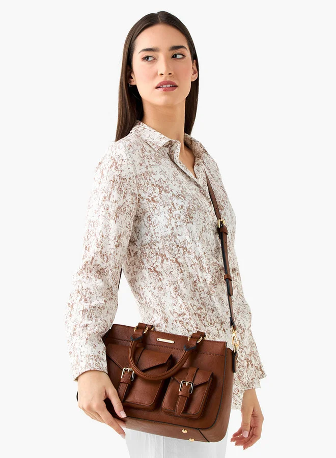 Celeste Solid Tote Bag with Detachable Strap and Zip Closure