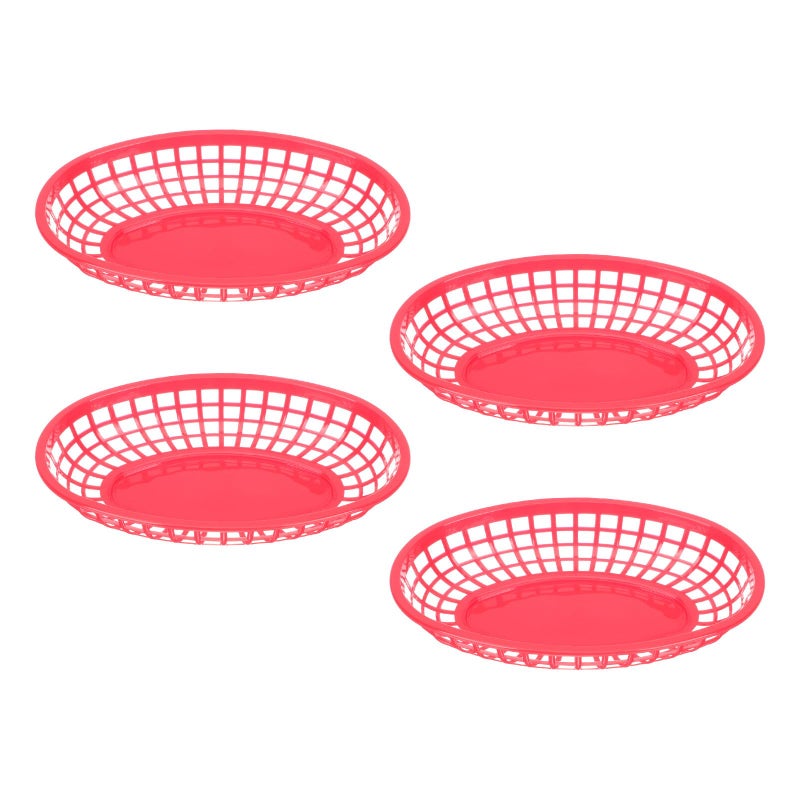 Red Plastic Storage Baskets 4pcs For Kitchen Food Fruit Snack Serving Desktop - Image 2