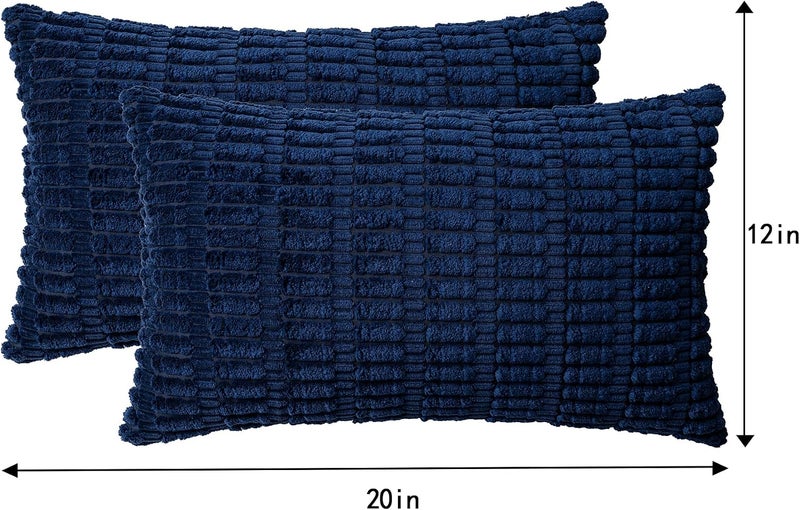 Aegero Pack of 2 Corduroy Decorative Throw Pillow Covers 12x20 InchSoft Boho Striped Pillow Covers Modern Farmhouse Home Decor for Sofa Living Room Couch Bed（Blue） - Image 4
