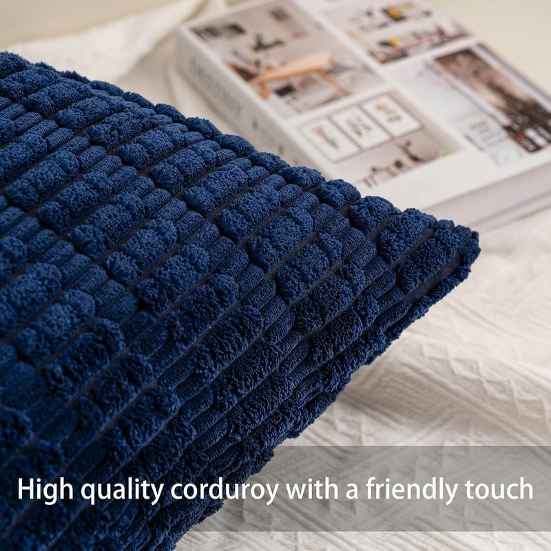Aegero Pack of 2 Corduroy Decorative Throw Pillow Covers 12x20 InchSoft Boho Striped Pillow Covers Modern Farmhouse Home Decor for Sofa Living Room Couch Bed（Blue） - Image 2