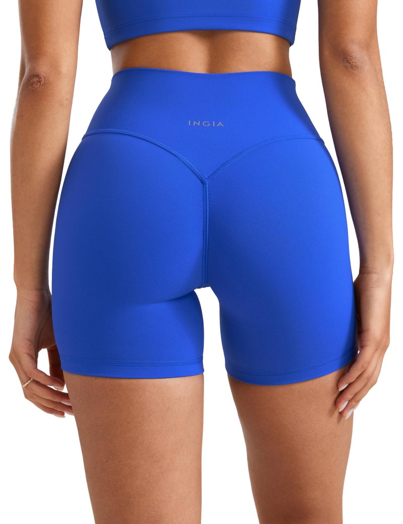 INGIA Womens High Waist No Front Seam Scrunch Butt Biker Shorts 5 Inches V-Back Scrunch Booty Gym Workouts Royal Medium - Image 1
