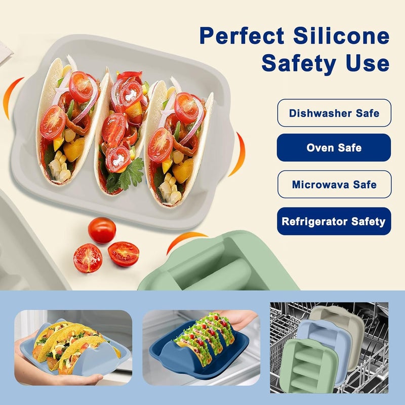 InchUp Silicone Taco Holder Set of 2 - Reusable Taco Stands with Dividers, Taco Tuesday Kit for Family Mexican Meals, Non-Slip Sturdy Taco Tray Racks, Dishwasher & Microwave Safe - Image 4