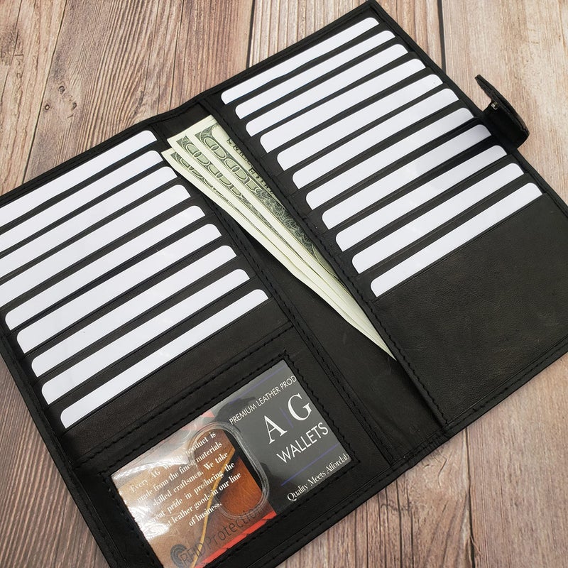 ag wallets Genuine Leather Mens Long ID 19 Credit Card Security Wallet (RFID_BlackSnapClose) - Image 3