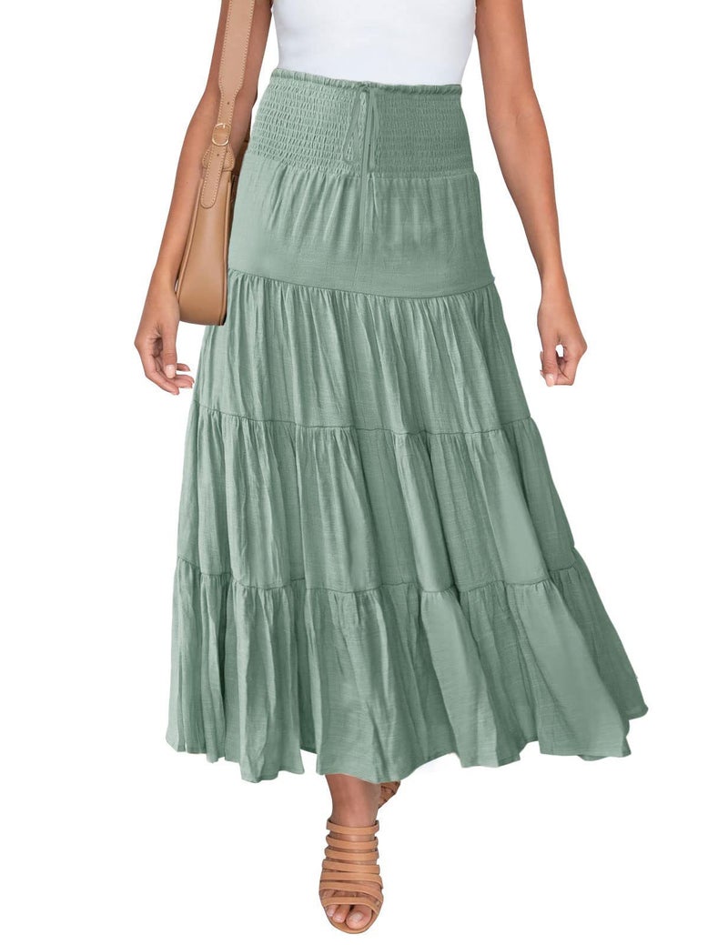 2022 Bohemian High Waist A-Line Maxi Skirt Bean Green  - Image 1