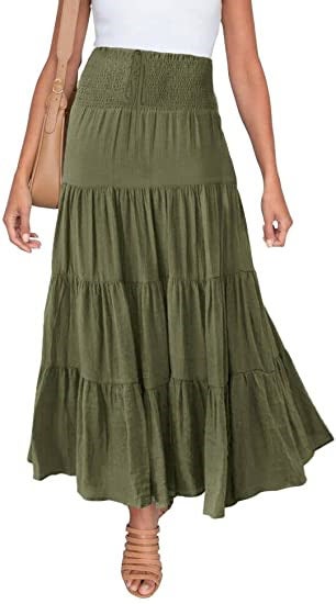 2022 Bohemian High Waist A-Line Maxi Skirt Bean Green  - Image 4