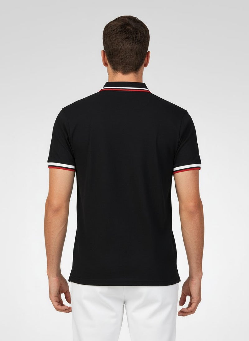FILA Men Sportswear Fit Short Sleeve Outdoor Polo Shirt, Black - Image 4