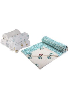 MOM'S HOME Organic Cotton Baby Gift Pack Pack Of 3 Muslin(Mix Designs) And 1 Quilted Blanket(Any Design)  - Image 1