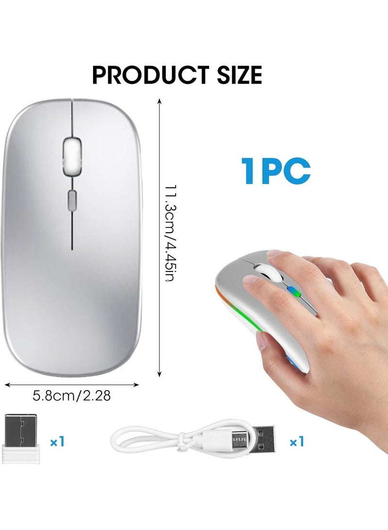 لياوسيسي ماوس بلوتوث مزدوج الوضع BT 5.1 + 2.4 جيجاهرتز لاسلكي صامت مع محول USB-C، نقرات صامتة، قابل للشحن عبر USB، زر كتم الصوت، 3 مستويات DPI قابلة للتعديل، مناسب لـ MacBook Pro/Air/Mac/iPad/Chromebook/الكمبيوتر، لون فضي - Image 4