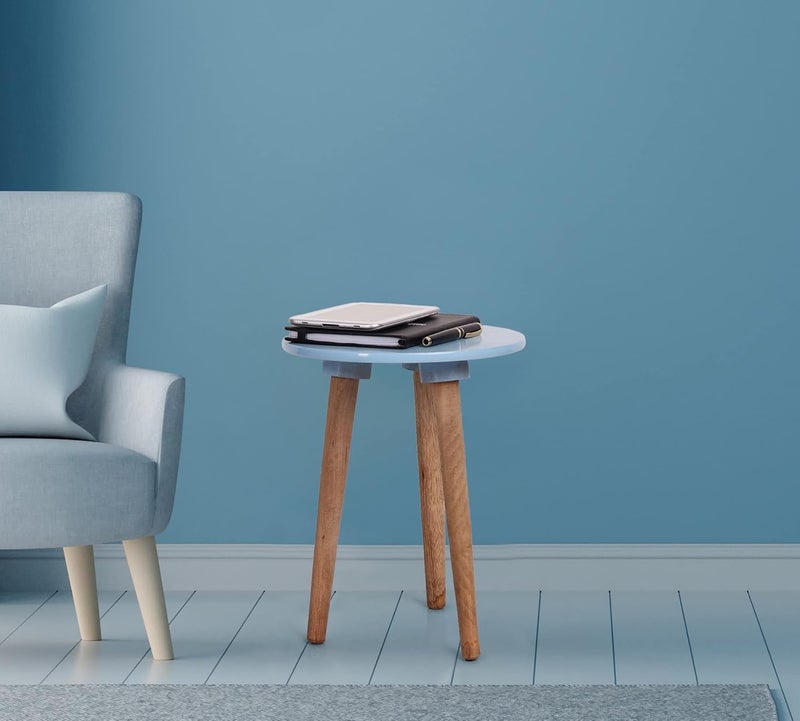 Craftenia Wooden SuperGlossy Foldable Three Legged Bedside Living Room Office Side Table Blue