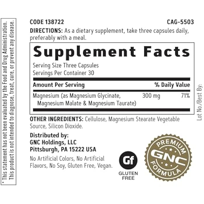 GNC Super Magnesium 300mg, Glycinate, Malate, Taurate, 90 Capsules - Image 2