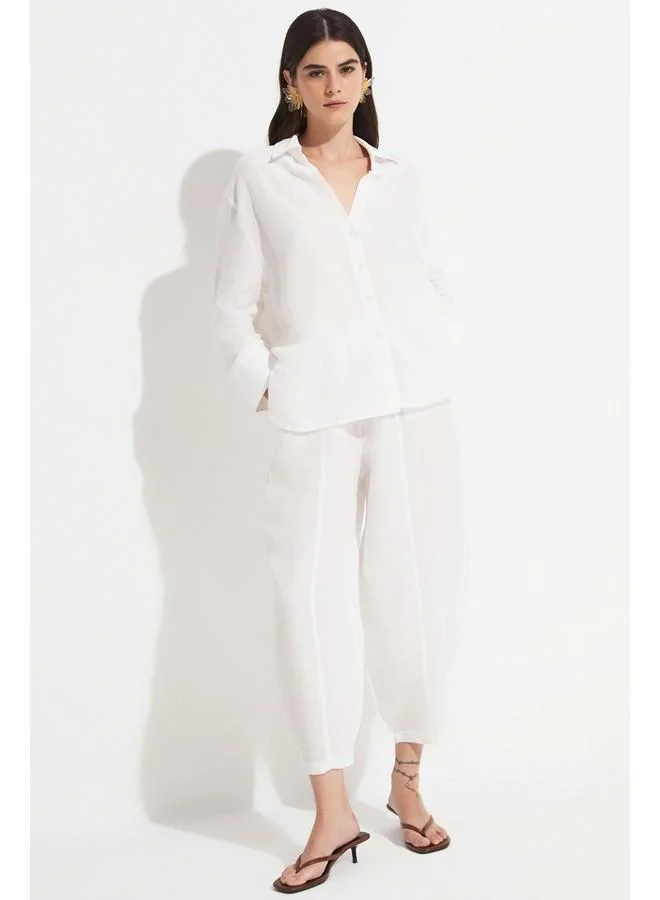 JUNE June Women Linen Blend Shirt Trouser Set White
