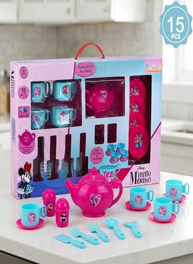 Kriiddaank Minnie Mouse 15-Piece Tea Party Set for Kids - Pretend Play Kitchen Toy with Electronic Kettle, Realistic Boiling Sounds & Lights - Safe, Non-Toxic Birthday Gift for Girls & Boys, Ages 3+ - Image 3