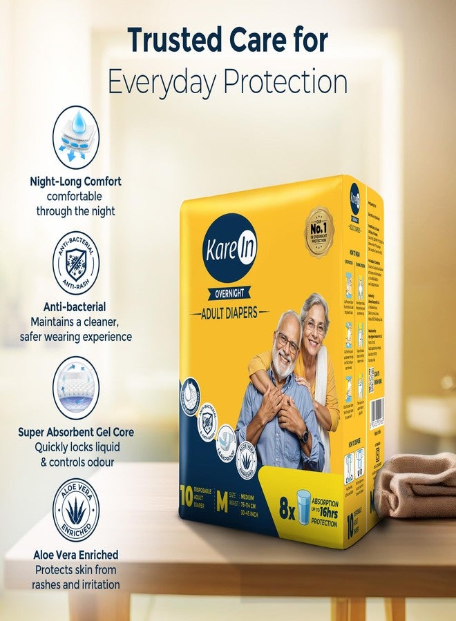 KareIn Overnight Adult Diaper Tape M Size, Medium, Waist (76-114 cm 30'-45'), 10 Unit, Long Protection Hour, Unisex, Quick & Even Absorption, Aloe Vera, Leakproof, Odour Control, Wetness Indicator - Image 4