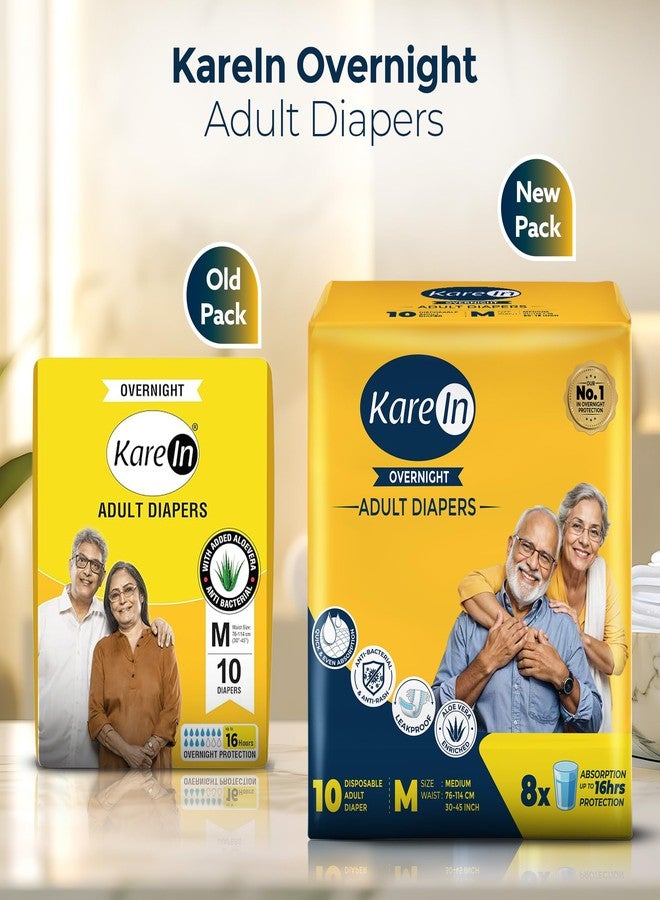KareIn Overnight Adult Diaper Tape M Size, Medium, Waist (76-114 cm 30'-45'), 10 Unit, Long Protection Hour, Unisex, Quick & Even Absorption, Aloe Vera, Leakproof, Odour Control, Wetness Indicator - Image 2
