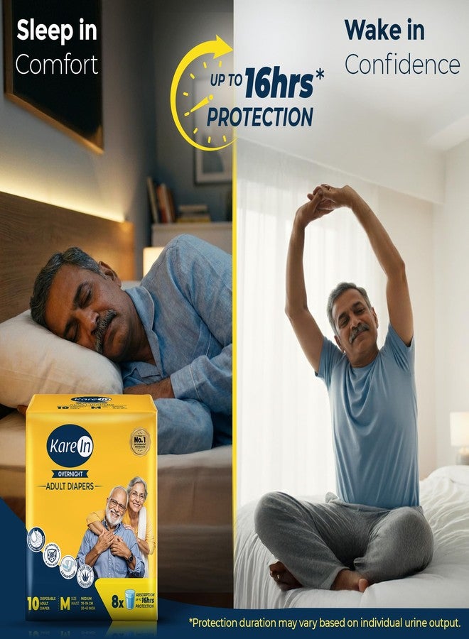 KareIn Overnight Adult Diaper Tape M Size, Medium, Waist (76-114 cm 30'-45'), 10 Unit, Long Protection Hour, Unisex, Quick & Even Absorption, Aloe Vera, Leakproof, Odour Control, Wetness Indicator - Image 3