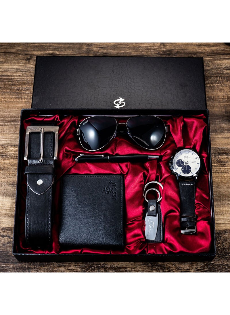 Mens Gift Set Watch Wallet Belt 6pcsBlack and White Black and White 
