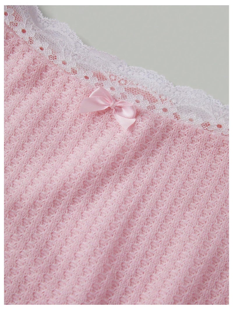 Verdusa Women's Cute Going Out Tops Coquette Crop Tops Bow Square Neck T Shirt Pink Medium - Image 4