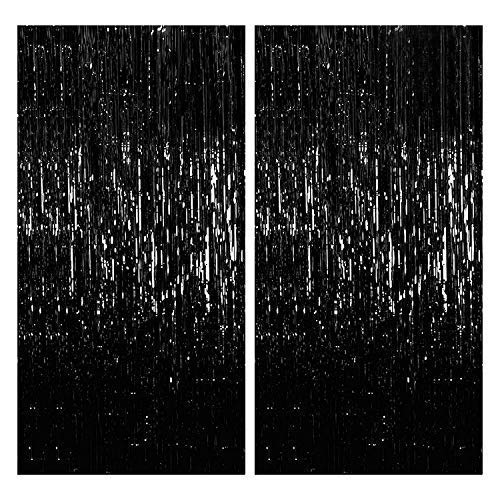 flavouredlove Foil Fringe Curtain(s) 3x6 Feet for Birthday, Anniversaries, Graduation, Retirement, Baby Shower Decoration (Pack of 2, Black) - Image 1