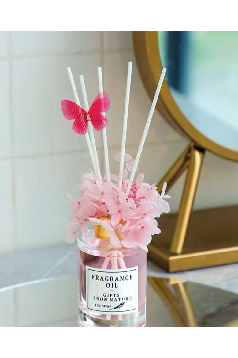 LONGFINE Blue Wind Chime Scented 120ml Flower Reed Diffuser Set Scent Diffuser With Sticks Home Fragrance Flower Diffuser For Home Office Bathroom Shelf 