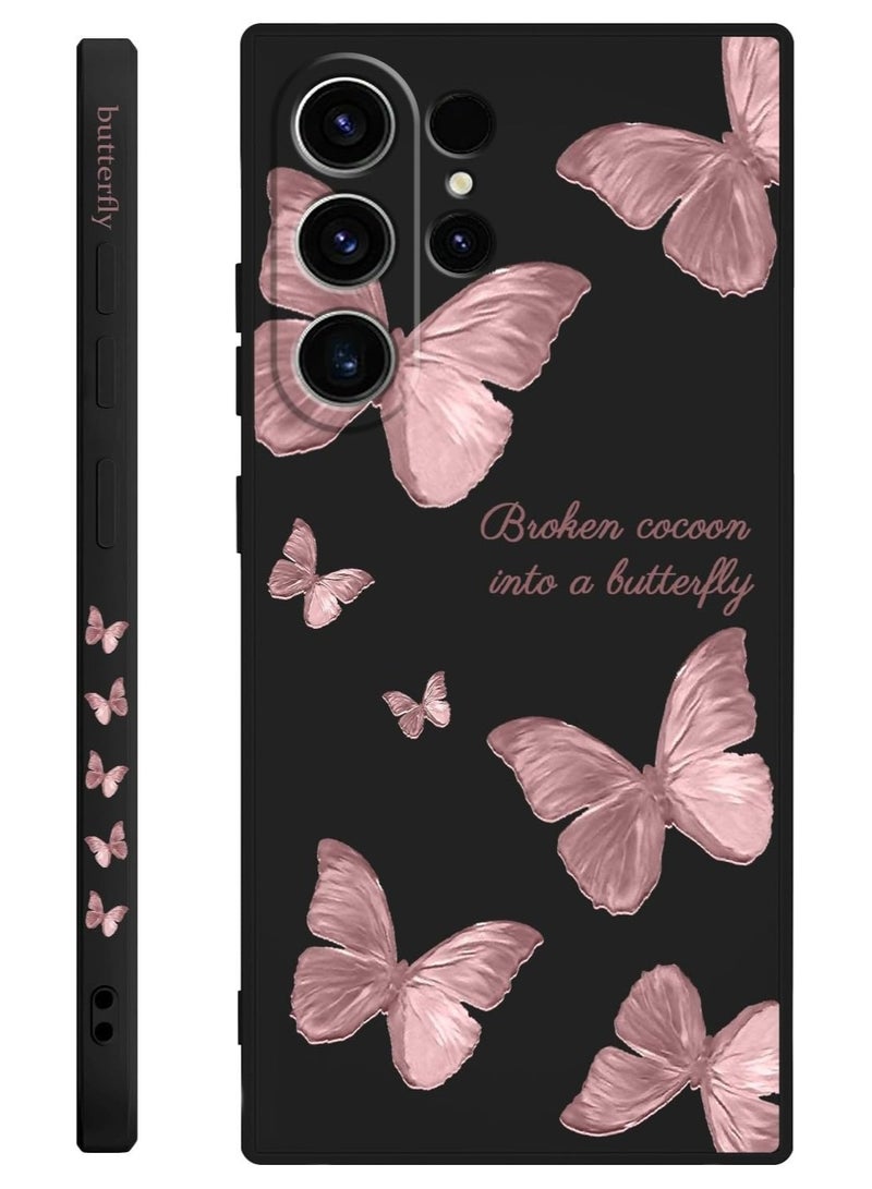 لحافظة Samsung Galaxy S23 Ultra: حافظة Galaxy S23 Ultra مضادة للانزلاق ومضادة للصدمات ومرنة من السيليكون الناعم لحماية هاتف Samsung Galaxy S23 Ultra - أسود فراشة. - Image 1