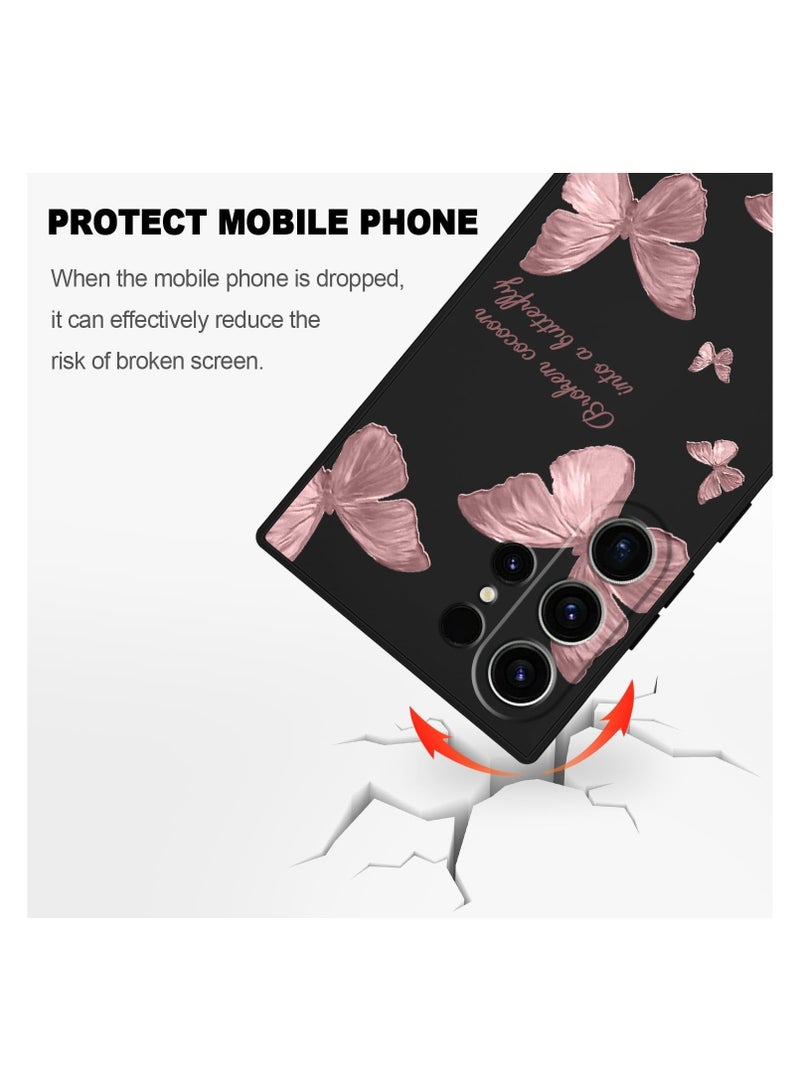 لحافظة Samsung Galaxy S23 Ultra: حافظة Galaxy S23 Ultra مضادة للانزلاق ومضادة للصدمات ومرنة من السيليكون الناعم لحماية هاتف Samsung Galaxy S23 Ultra - أسود فراشة. - Image 4