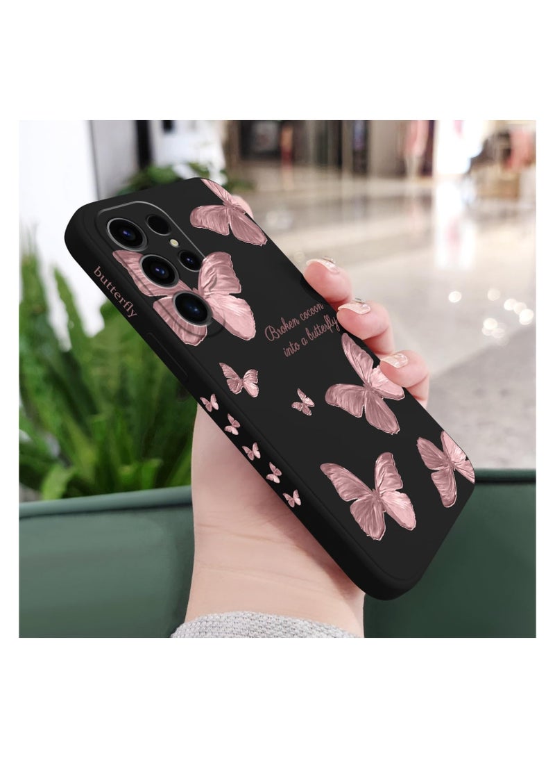 لحافظة Samsung Galaxy S23 Ultra: حافظة Galaxy S23 Ultra مضادة للانزلاق ومضادة للصدمات ومرنة من السيليكون الناعم لحماية هاتف Samsung Galaxy S23 Ultra - أسود فراشة. - Image 3