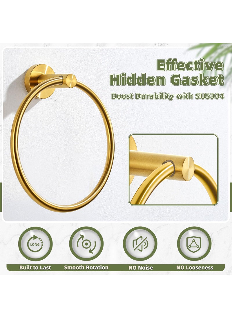 APLusee APLusee Towel Ring for Bathroom Wall, Brushed Gold Hand Towel Ring Holder, Heavy Duty SUS 304 Stainless Steel Modern Bathroom Accessories  - Image 3
