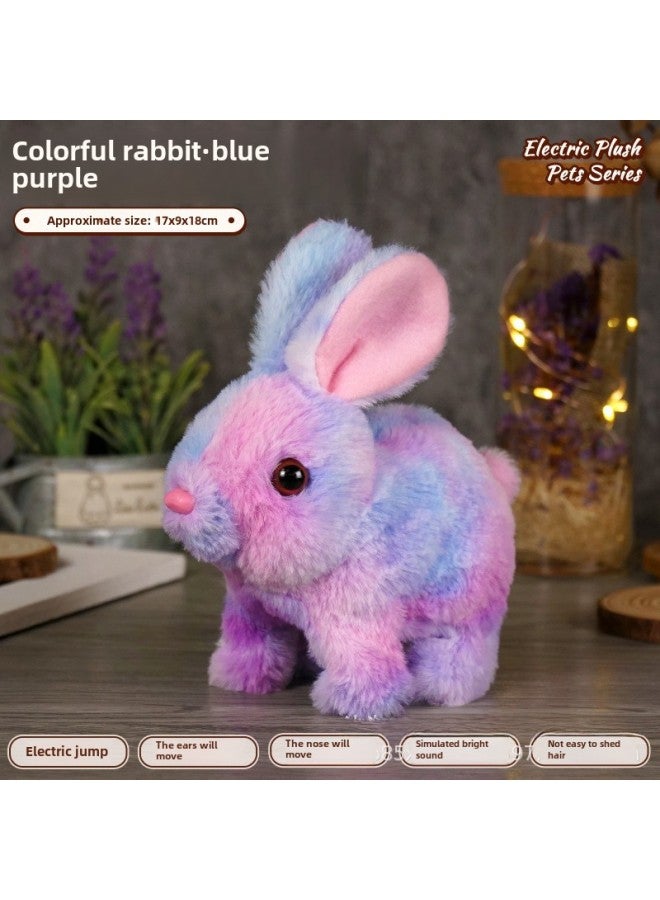 Children's Simulated Teddy Rabbit Electric Pet Dog Plush Walking Barking Toy Electronic Pet Dog Toy-Color:Color Rabbit 】-Specifications:OPP Bag + Traction Rope - Image 1