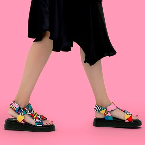 DOGO Platform Sandals Women - Vegan and Handmade Summer Sandals for Women, Painting in Harmony Desing, Size 5 - Image 2