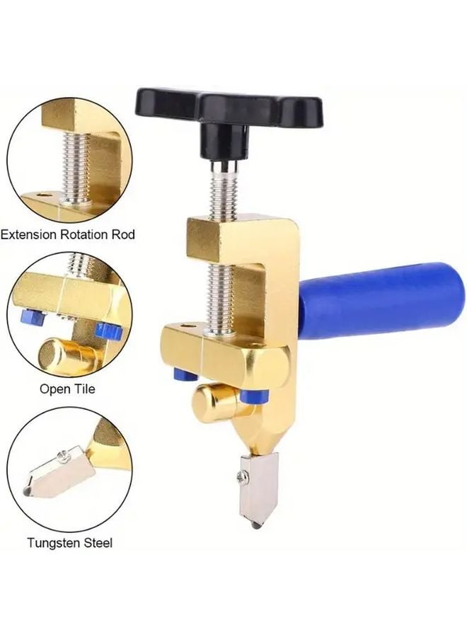 Portable Manual Tile Cutter Stainless Steel Construction Ergonomic Blue Handle 1 Set - Image 2