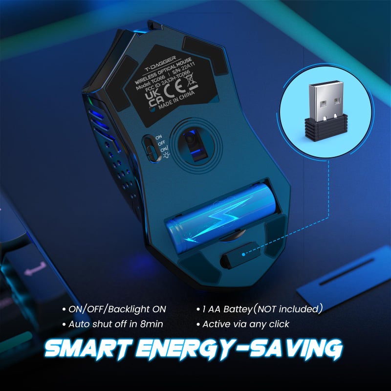 T-DAGGER Wireless Gaming Mouse- USB Cordless PC Accessories Computer Mice with LED Backlit, Ergonomic Gamer Laptop Mouse with 7 Silent Buttons, 5 Adjustable DPI Plug & Play for PC - Image 4