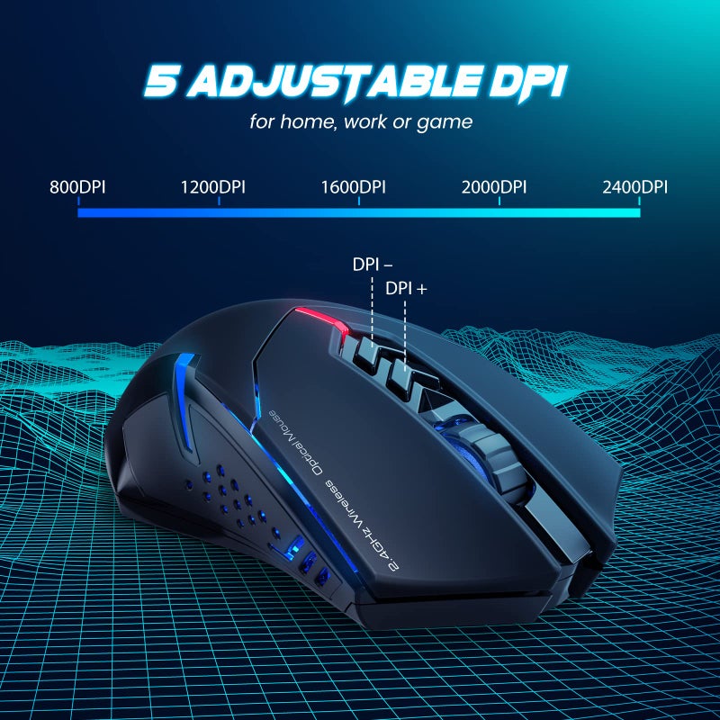 T-DAGGER Wireless Gaming Mouse- USB Cordless PC Accessories Computer Mice with LED Backlit, Ergonomic Gamer Laptop Mouse with 7 Silent Buttons, 5 Adjustable DPI Plug & Play for PC - Image 5