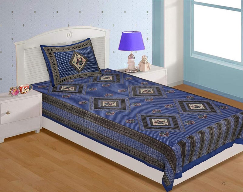 BedZone Cotton 180 TC Comfort Rajasthani Jaipuri Traditional Single Bed Sheet with 1 Pillow Cover Multi_RE_01 - Image 1