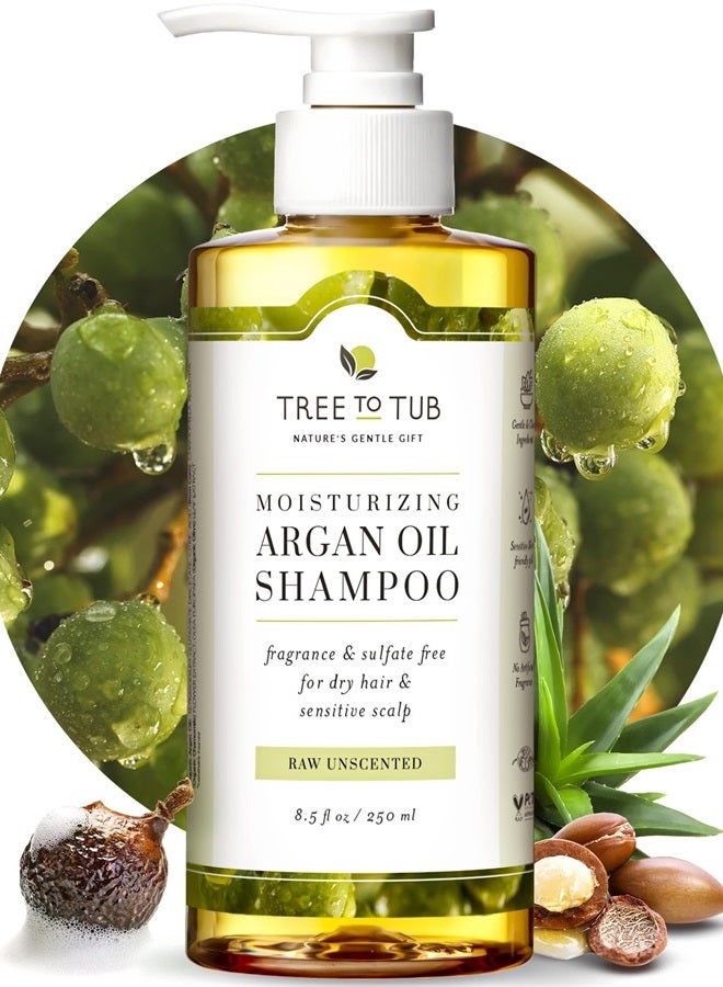 Tree to Tub شامبو خالي من العطور لشعر جاف وفروة رأس حساسة - شامبو مرطب غير معطر للنساء والرجال، شامبو مرطب خالي من الكبريتات مع زيت الأركان العضوي، صبار الألوة فيرا الطبيعي بالكامل - Image 1