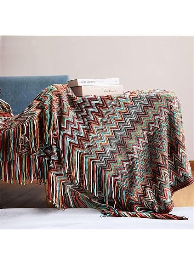 HOOKOR Bohemian Boho Throw Blankets, Knitted with Tassel, Outdoor Reversible Soft Cozy Lightweight Throw Blankets, Couch Bed Sofa Decorative Throw Blanket (Red, 130x200CM) - Image 2