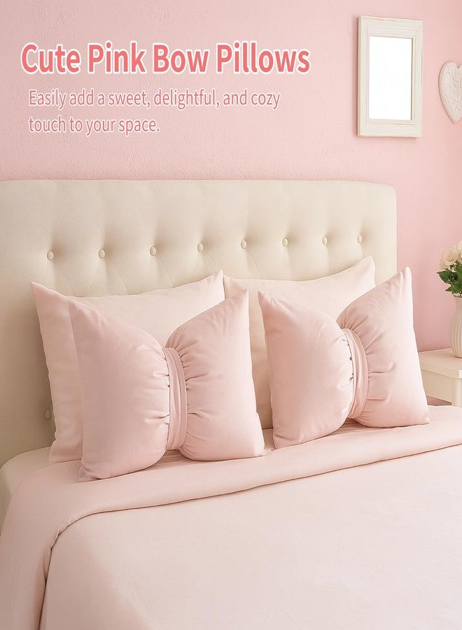 Homaisson 2 Pcs Pink Bow Pillows, 17.7x11.8 Velvet Decorative Throw Pillows, Cute Coquette Support Cushions, Washable Bow-Shaped Pillows for Sofa, Bed, Chair, Car - Image 3