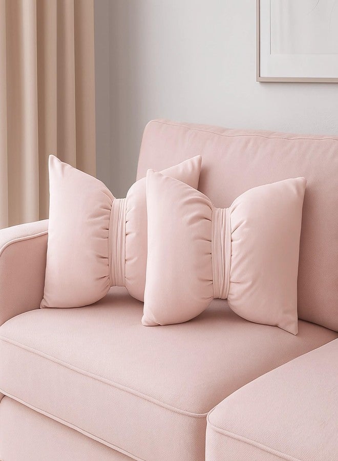 Homaisson 2 Pcs Pink Bow Pillows, 17.7x11.8 Velvet Decorative Throw Pillows, Cute Coquette Support Cushions, Washable Bow-Shaped Pillows for Sofa, Bed, Chair, Car - Image 1