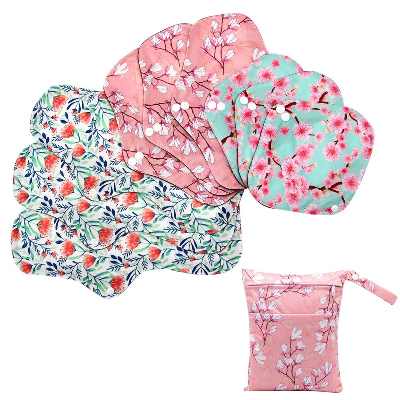 Asenappy Soft Adjustable Snaps Reusable Menstrual Pads Reusable Sanitary Pads Reusable Panty Liners Soft Cloth Menstrual Pads 9 pcs Pad with 1 BagMulticolor a
